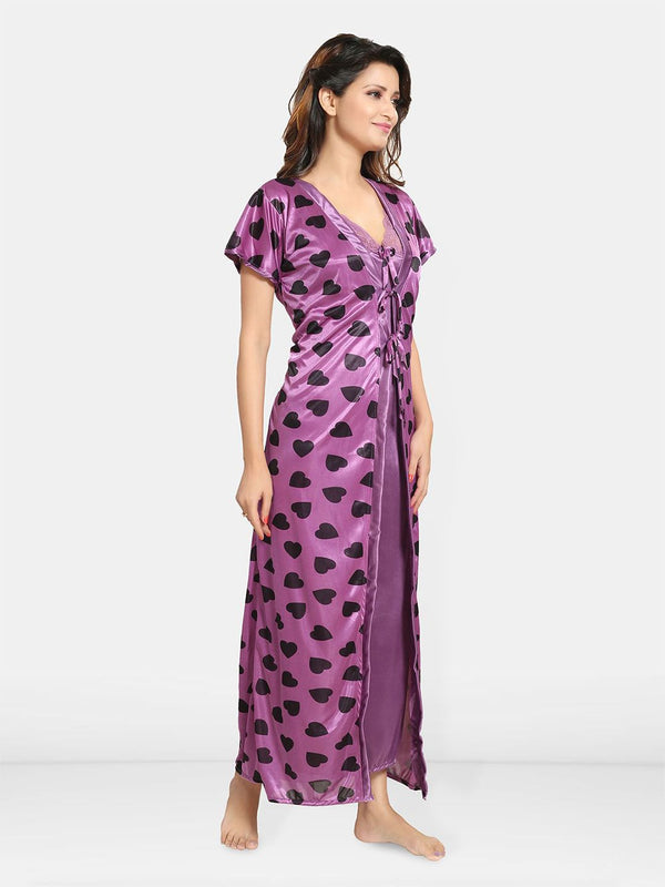 Be You Women Conversational Printed Maxi Nightdress With Robe