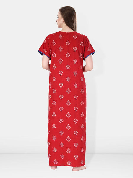 Be You Ethnic Printed Embroidered Maxi Nightdress