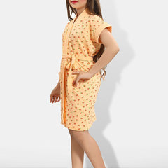 Be You Strawberry Print Peach Conversational Cotton Drawstring Knee Length Bath Robe