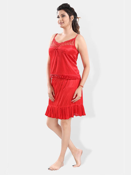 Be You Shoulder Straps Satin Night Suit With Robe