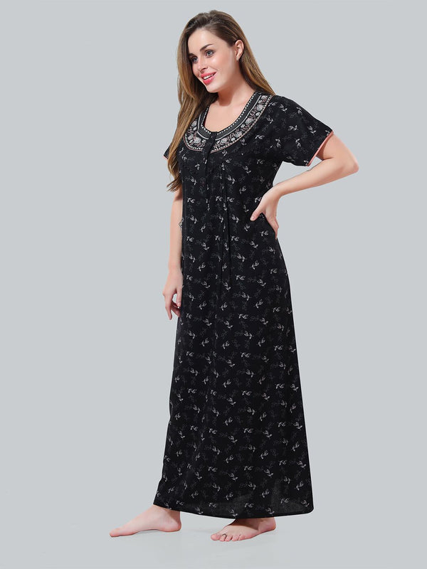 Be You Black Embroidered Maxi Nightdress