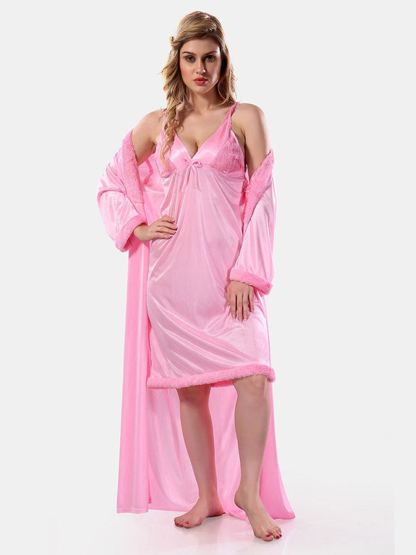 Be You Floral Lace Satin Night Dress With Robe