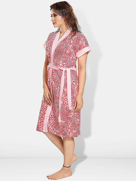 Be You Women Printed Cotton Anti-bacterial Super Soft Bath Robe With Belt