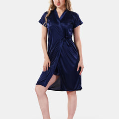 Be You Solid Lace Details Satin Nighty with Robe