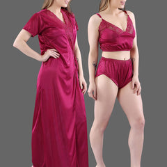 Be You Magenta Maxi Satin 3 Piece Nightdress