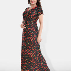 Be You Printed Satin V-Neck Maternity Maxi Nightdress
