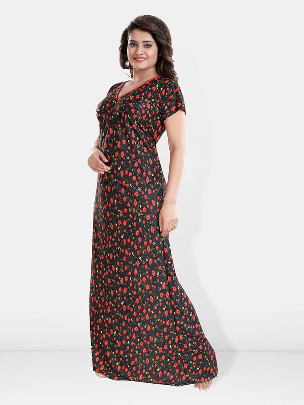 Be You Printed Satin V-Neck Maternity Maxi Nightdress