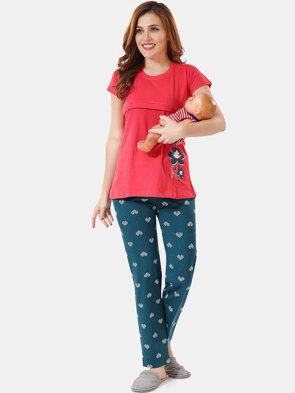 Be You Floral Printed Feeding Maternity Night Suit