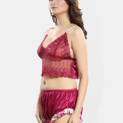 Be You Self Design Shoulder Strap Satin Nightdress & Robe
