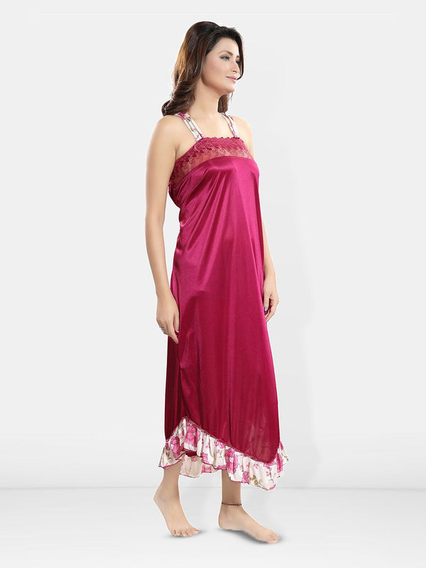 Be You Floral Printed 5 Pieces Satin Nightdress