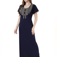 Be You Navy Blue Embroidered Maxi Nightdress