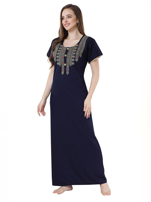 Be You Navy Blue Embroidered Maxi Nightdress