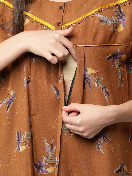 Be You Mustard Printed Maxi Nightdress