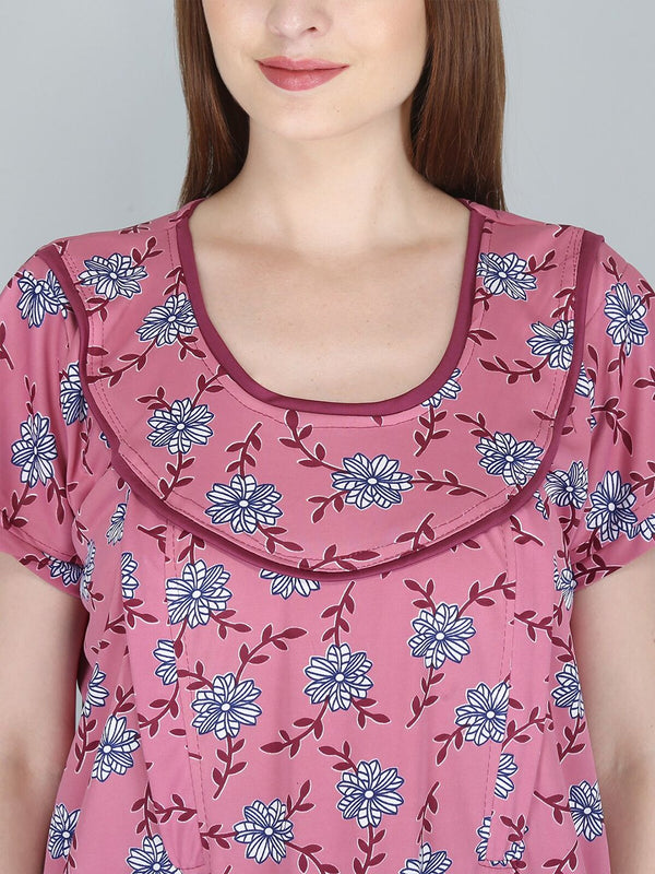 Be You Women Printed Maternity Maxi Nightdress