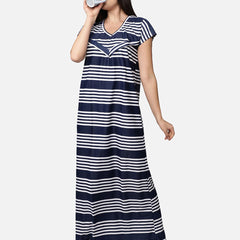 Be You Blue Striped Nursing / Feeding Maxi Nightdress