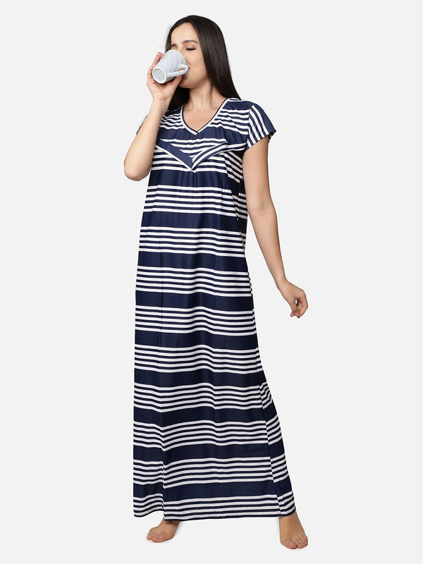 Be You Blue Striped Nursing / Feeding Maxi Nightdress