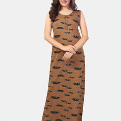 Be You Brown Printed Maxi Nightdress