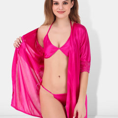 Be You Satin Lingerie Set With Robe BUF-3-PCS-SET-2249-L
