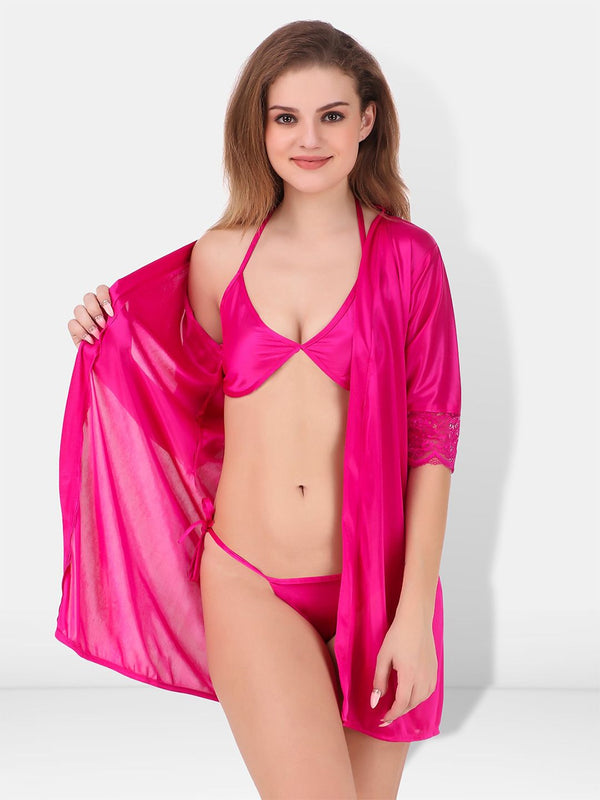 Be You Satin Lingerie Set With Robe BUF-3-PCS-SET-2249-L