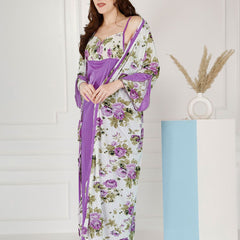Be You Floral Printed Shoulder Straps Satin Maxi Nightdress With Robe