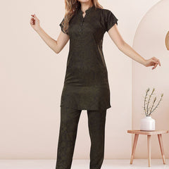 Be You Ethnic Motifs Printed Mandarin Collar Longline Night Suit