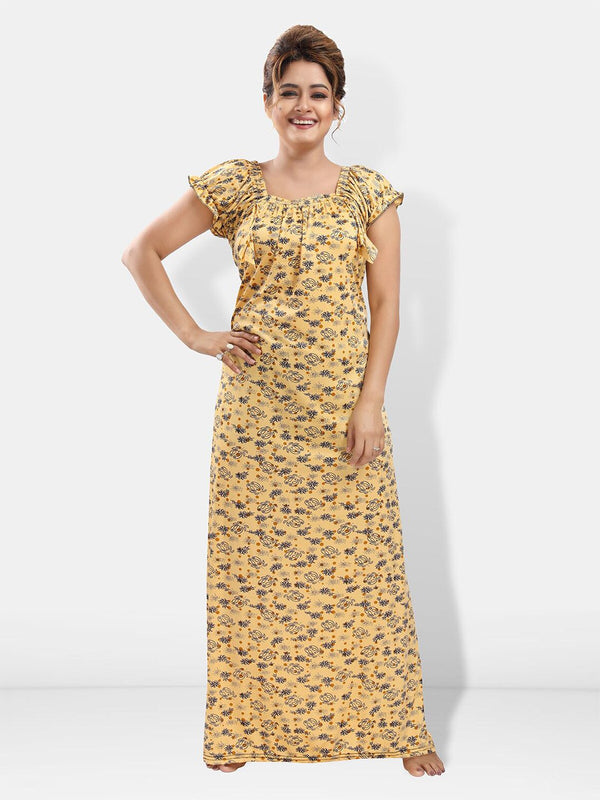 Be You Floral Printed Square Neck Satin Maxi Nightdress