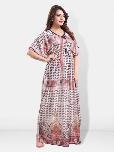 Be You Conversational Printed Satin Maxi Kaftan Nightdress