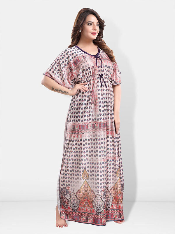 Be You Conversational Printed Satin Maxi Kaftan Nightdress