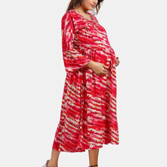 Be You Abstract Printed Bell Sleeves Maternity Fit and Flare Dress