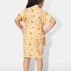 Be You Peach Conversational Cotton Drawstring Knee Length Bath Robe