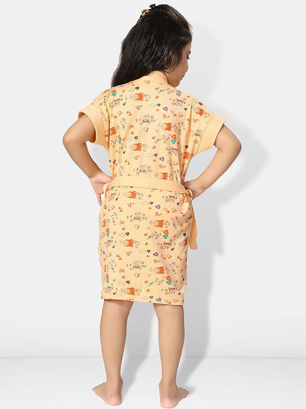 Be You Peach Conversational Cotton Drawstring Knee Length Bath Robe