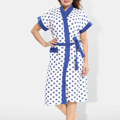 Be You Women Polka Dots Printed Cotton Anti-bacterial Super Soft Bath Robe With Belt