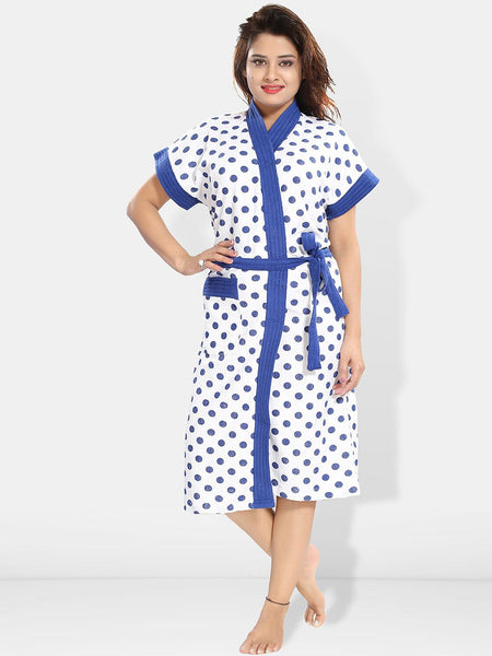 Be You Women Polka Dots Printed Cotton Anti-bacterial Super Soft Bath Robe With Belt