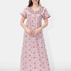 Be You Floral Printed Embroidered Maxi Nightdress