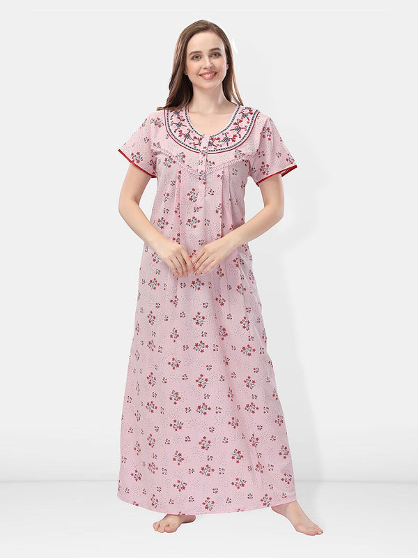 Be You Floral Printed Embroidered Maxi Nightdress