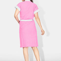 Be You Two-Tone Pink Solid Cotton Drawstring Knee Length Bath Robe-L/XL