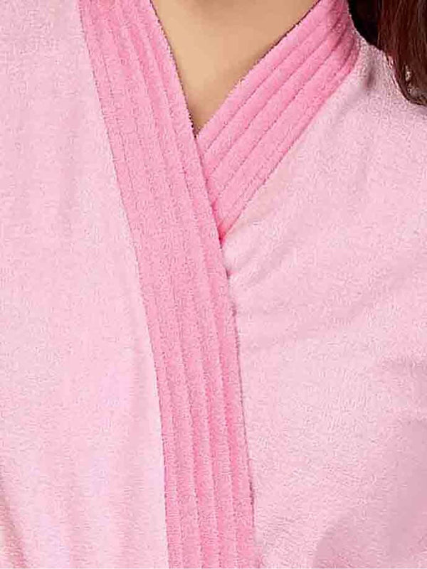 Be You Two-Tone Pink Solid Cotton Drawstring Knee Length Bath Robe