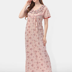 Be You Printed And Embroidered Maxi Nightdress