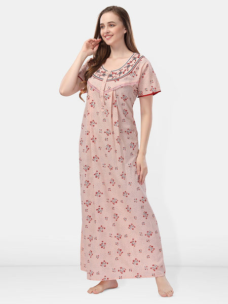 Be You Printed And Embroidered Maxi Nightdress