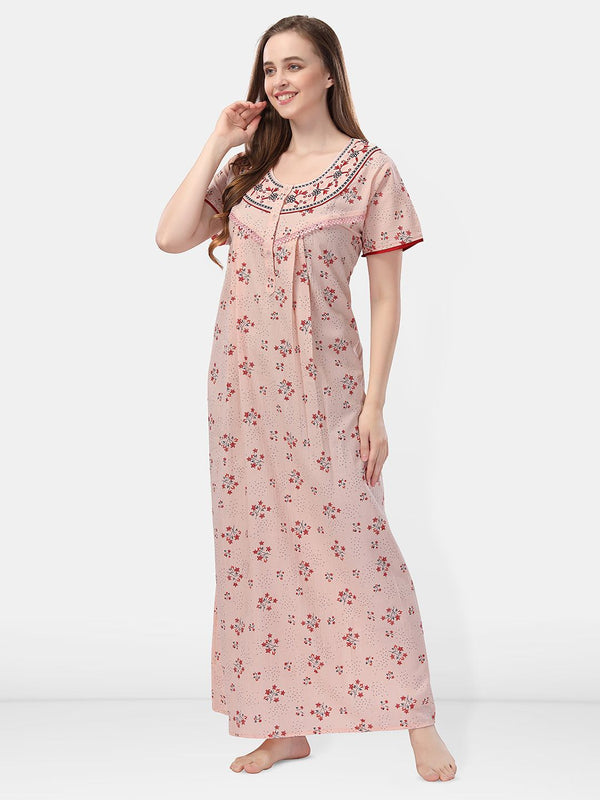 Be You Printed And Embroidered Maxi Nightdress