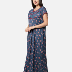 Be You Blue Printed Maxi Nightdress