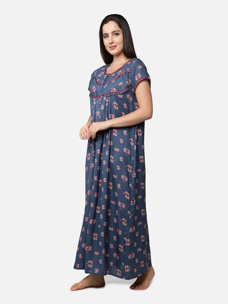 Be You Blue Printed Maxi Nightdress