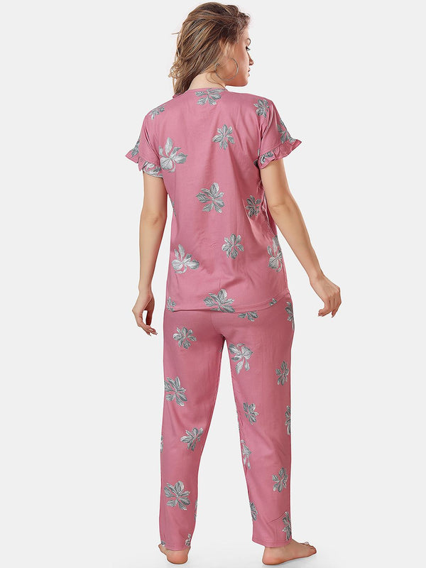 Be You Floral Printed Ruffles Night Suit
