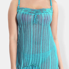 Be You Striped Net Baby Doll With Briefs
