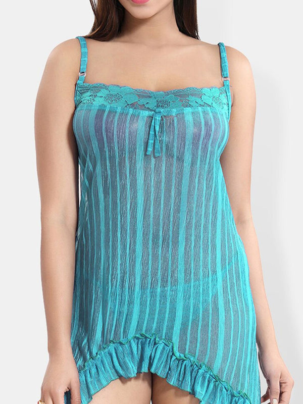 Be You Striped Net Baby Doll With Briefs