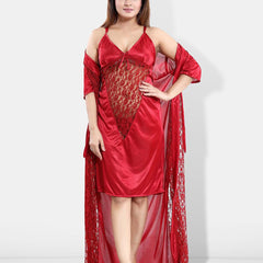 Be You Self Design V-Neck Maxi Nightdress with Robe
