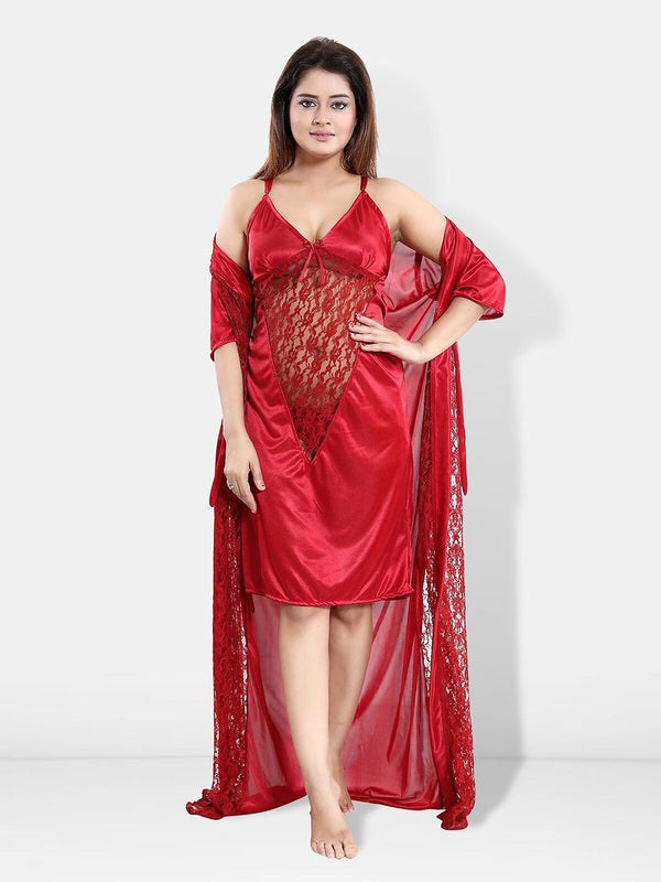 Be You Self Design V-Neck Maxi Nightdress with Robe