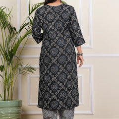 Be You Bandhani Printed V-Neck Straight Kurta With Salwar