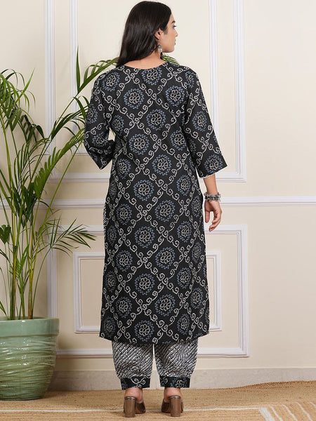 Be You Bandhani Printed V-Neck Straight Kurta With Salwar