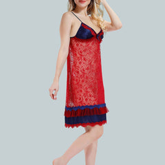 Be You Solid Lace Details Satin Nighty with Robe